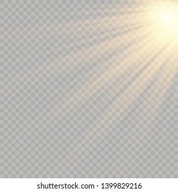 Vector transparent sunlight special lens flash light effect.front sun lens flash. Vector blur in the light of radiance. Element of decor. Horizontal stellar rays and searchlight.