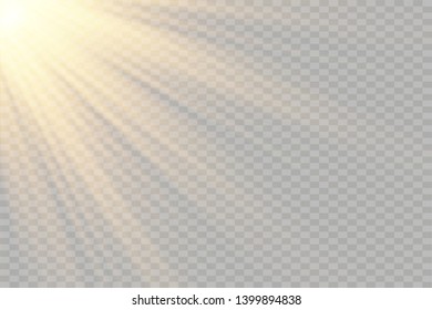 Vector transparent sunlight special lens flash light effect.front sun lens flash. Vector blur in the light of radiance. Element of decor. Horizontal stellar rays and searchlight.