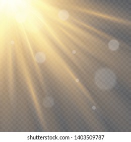 Vector transparent sunlight special lens flash light effect.front sun lens flash. Vector blur in the light of radiance. Element of decor. Horizontal stellar rays and searchlight.