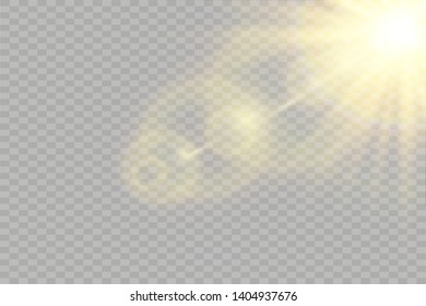 Vector transparent sunlight special lens flash light effect.front sun lens flash. Vector blur in the light of radiance. Element of decor.