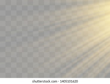 Vector transparent sunlight special lens flash light effect.front sun lens flash. Vector blur in the light of radiance. Element of decor. Horizontal stellar rays and searchlight.