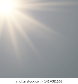 Vector transparent sunlight special lens flash light effect. Vector blur in the light of radiance.Sun 