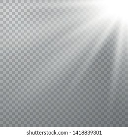 Vector transparent sunlight special lens flash light effect. Vector blur in the light of radiance.Sun 