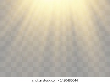 Vector transparent sunlight special lens flash light effect.front sun lens flash. Vector blur in the light of radiance. Element of decor. Horizontal stellar rays and searchlight.
