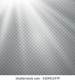 Vector transparent sunlight special lens flash light effect.front sun lens flash. Vector blur in the light of radiance. Sun rays, beams on transparent background. 