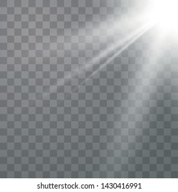Vector transparent sunlight special lens flash light effect. Vector blur in the light of radiance.Sun 
