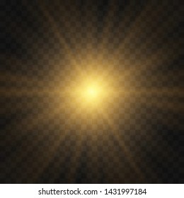 Vector transparent sunlight special lens flash light effect.front sun lens flash. Vector blur in the light of radiance. Light highlight yellow special effect with rays of light and magic sparkles. Sun