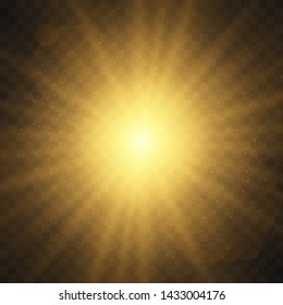 Vector transparent sunlight special lens flash light effect.front sun lens flash. Vector blur in the light of radiance. Light highlight yellow special effect with rays of light and magic sparkles. Sun