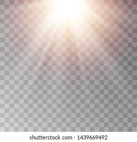 Vector transparent sunlight. Special lens flash, light effect. Beautiful star Light from the rays. The sun is backlit. Bright beautiful star. Sunbeam glare.