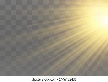 Efecto de luz especial de lente de luz solar transparente. flash de la lente del sol frontal. Desenfoque del vector a la luz de la radiación. Elemento de decoración. Rayos estelares horizontales y luz reflectante.