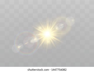 Vector transparent sunlight special lens flash light effect.front sun lens flash. Vector blur in the light of radiance. Element of decor.
