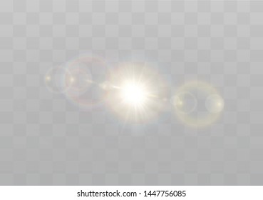 Vector transparent sunlight special lens flash light effect.front sun lens flash. Vector blur in the light of radiance. Element of decor.