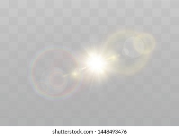 Vector transparent sunlight special lens flash light effect.front sun lens flash. Vector blur in the light of radiance. Element of decor.