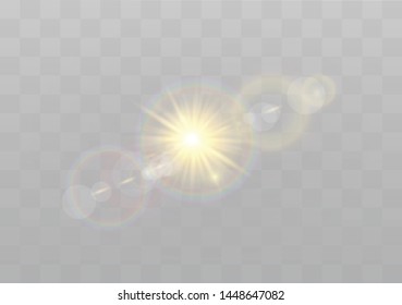 Vector transparent sunlight special lens flash light effect.front sun lens flash. Vector blur in the light of radiance. Element of decor.
