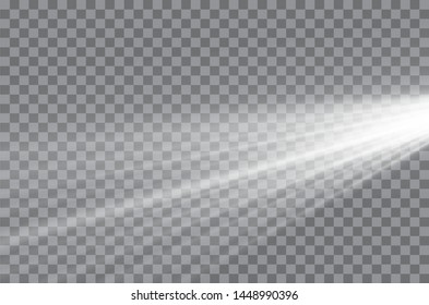 Vector transparent sunlight special lens flash light effect.front sun lens flash. Vector blur in the light of radiance. Element of decor. Horizontal stellar rays and searchlight.