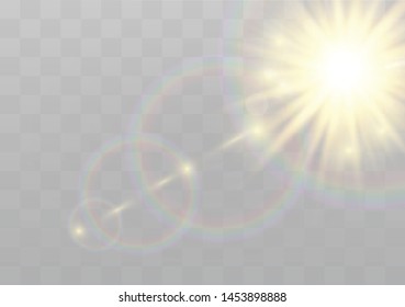 Vector transparent sunlight special lens flash light effect.front sun lens flash. Vector blur in the light of radiance. Element of decor.