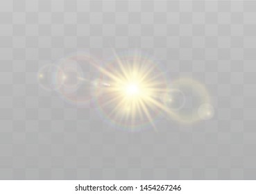 Vector transparent sunlight special lens flash light effect.front sun lens flash. Vector blur in the light of radiance. Element of decor.