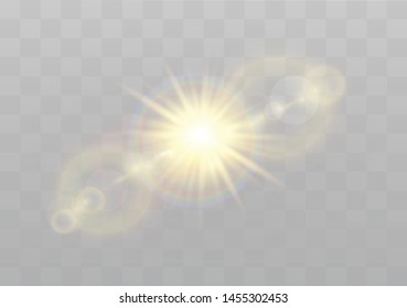 Vector transparent sunlight special lens flash light effect.front sun lens flash. Vector blur in the light of radiance. Element of decor.