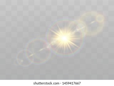 Vector transparent sunlight special lens flash light effect.front sun lens flash. Vector blur in the light of radiance. Element of decor.