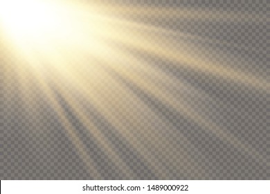 Vector transparent sunlight special lens flash light effect.front sun lens flash. Vector blur in the light of radiance. Element of decor. Horizontal stellar rays and searchlight. - Shutterstock ID 1489000922