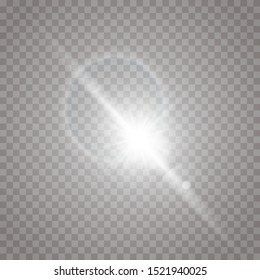 Vector transparent sunlight special lens flare light effect. Sun flash with rays and spotlight