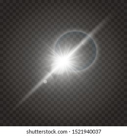 Vector transparent sunlight special lens flare light effect. Sun flash with rays and spotlight