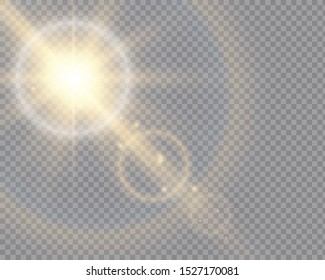 Vector transparent sunlight special lens flash light effect.front sun lens flash. Vector blur in the light of radiance. Element of decor. Horizontal stellar rays and searchlight.