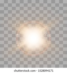 Vector transparent sunlight special lens flash light effect.front sun lens flash. Vector blur in the light of radiance. Element of decor. Horizontal stellar rays and searchlight.