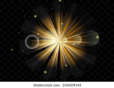 Vector transparent sunlight special lens flash light effect.front sun lens flash. Vector blur in the light of radiance. Element of decor.