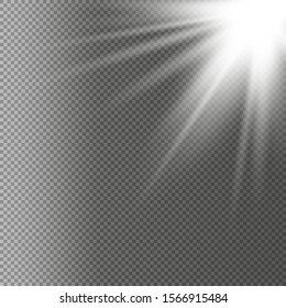Vector transparent sunlight special lens flash light effect.front sun lens flash. Vector blur in the light of radiance. Element of decor. Horizontal stellar rays and searchlight.