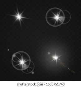 Vector transparent sunlight special lens flare light effect. Sun flash with rays and spotlight