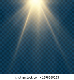 Vector transparent sunlight special lens flash light effect.front sun lens flash. Vector blur in the light of radiance. Element of decor. Horizontal stellar rays and searchlight.