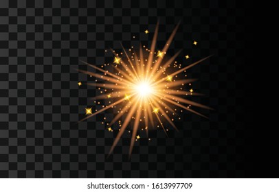 Vector transparent sunlight special lens flare light effect. Sun flash with rays and spotlight