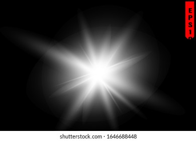 
Vector transparent sunlight special lens flash light effect. Sunburst with rays and spotlight
