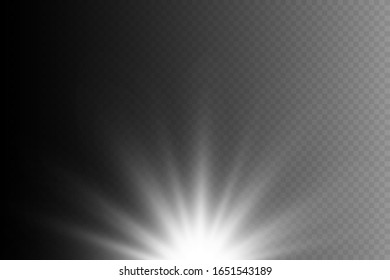 Vector transparent sunlight special lens flash light effect.front sun lens flash. Vector blur in the light of radiance. Element of decor. Horizontal stellar rays and searchlight.