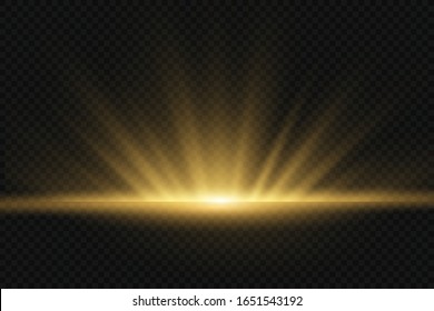 Vector transparent sunlight special lens flash light effect.front sun lens flash. Vector blur in the light of radiance. Element of decor. Horizontal stellar rays and searchlight.