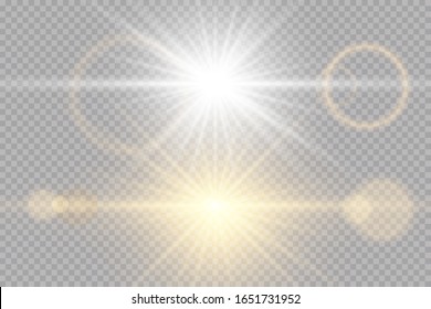 Vector transparent sunlight special lens flash light effect.