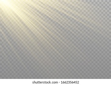 Vector transparent sunlight special lens flash light effect.front sun lens flash. Vector blur in the light of radiance. Element of decor. Horizontal stellar rays and searchlight.