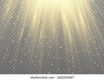 Vector transparent sunlight special lens flash light effect.front sun lens flash. Vector blur in the light of radiance. Element of decor. Horizontal stellar rays and searchlight.