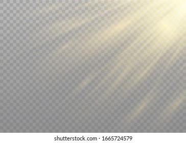 Efecto de luz especial de lente de luz solar transparente.flash de lente solar frontal. Desenfoque del vector a la luz de la radiación. Elemento de decoración. Rayos estelares horizontales y luz reflectante.