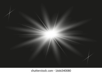 Vector transparent sunlight special lens flash light effect.front sun lens flash. Vector blur in the light of radiance. Element of decor. Horizontal stellar rays and searchlight.