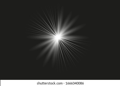 Vector transparent sunlight special lens flash light effect.front sun lens flash. Vector blur in the light of radiance. Element of decor. Horizontal stellar rays and searchlight.