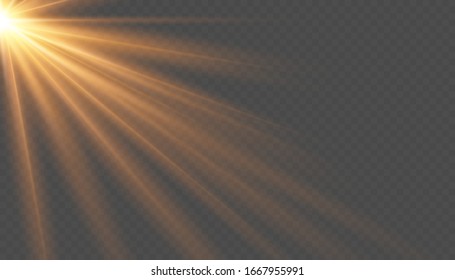 Vector transparent sunlight special lens flash light effect.front sun lens flash. Vector blur in the light of radiance. Element of decor. Horizontal stellar rays and searchlight.