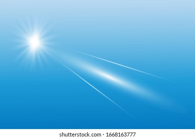 Efecto de luz especial de lente de luz solar transparente.flash de lente solar frontal. Desenfoque del vector a la luz de la radiación. Elemento de decoración. Rayos estelares horizontales y luz reflectante.