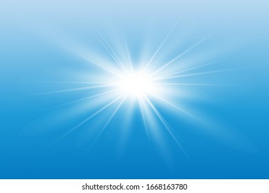 Vector transparent sunlight special lens flash light effect.front sun lens flash. Vector blur in the light of radiance. Element of decor. Horizontal stellar rays and searchlight.