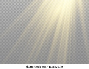 Efecto de luz especial de lente de luz solar transparente.flash de lente solar frontal. Desenfoque del vector a la luz de la radiación. Elemento de decoración. Rayos estelares horizontales y luz reflectante.