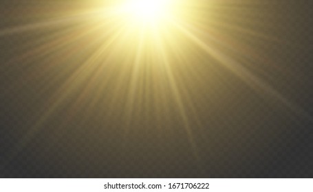 Vector transparent sunlight special lens flash light effect.front sun lens flash. Vector blur in the light of radiance. Element of decor. Horizontal stellar rays and searchlight.