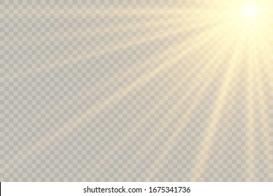 Vector transparent sunlight special lens flash light effect.front sun lens flash. Vector blur in the light of radiance. Element of decor. Horizontal stellar rays and searchlight