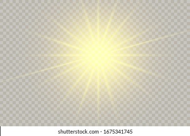 Vector transparent sunlight special lens flash light effect.front sun lens flash. Vector blur in the light of radiance. Element of decor. Horizontal stellar rays and searchlight