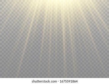 Vector transparent sunlight special lens flash light effect.front sun lens flash. Vector blur in the light of radiance. Element of decor. Horizontal stellar rays and searchlight.
